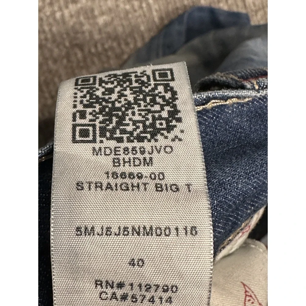 True Religion Straight Flap Old Multi Big T Distressed Blue Jeans Mens 40 X 34